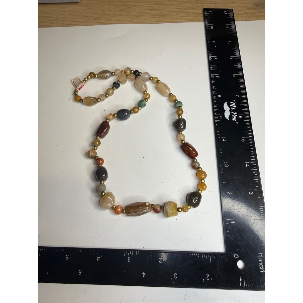Natural Tumbled Agate Stone Necklace Earthy Banded Gemstone Brass Beads India